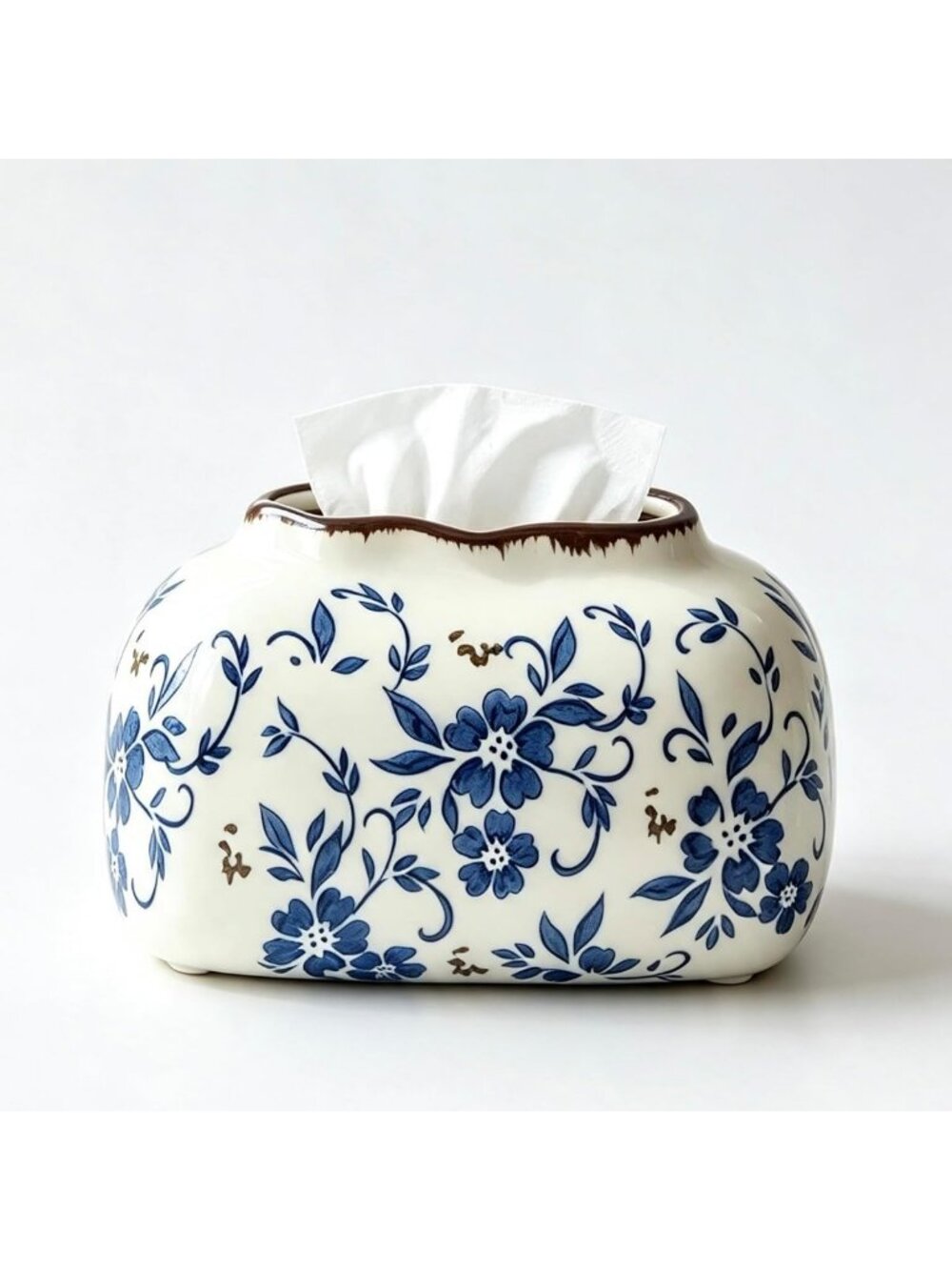 Elegant Blue and White Ceramic Tissue Holder | Stylish Porcelain Box Cover